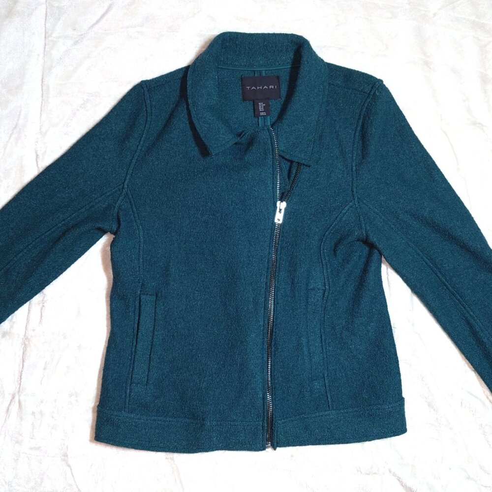 Tahari Teal Asymmetrical Zip Jacket – Size M